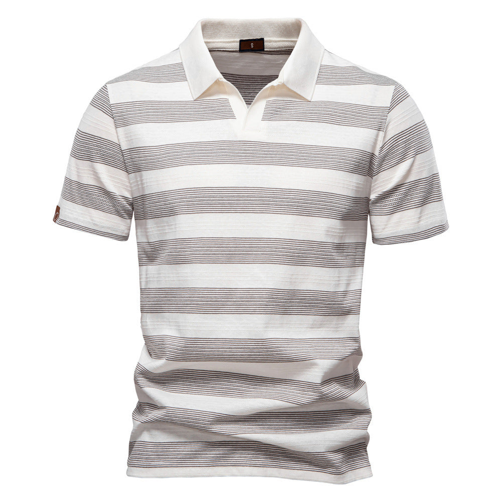 Men's Striped Lapel Polo Summer Textured Short Sleeve Shirt - LAKD London
