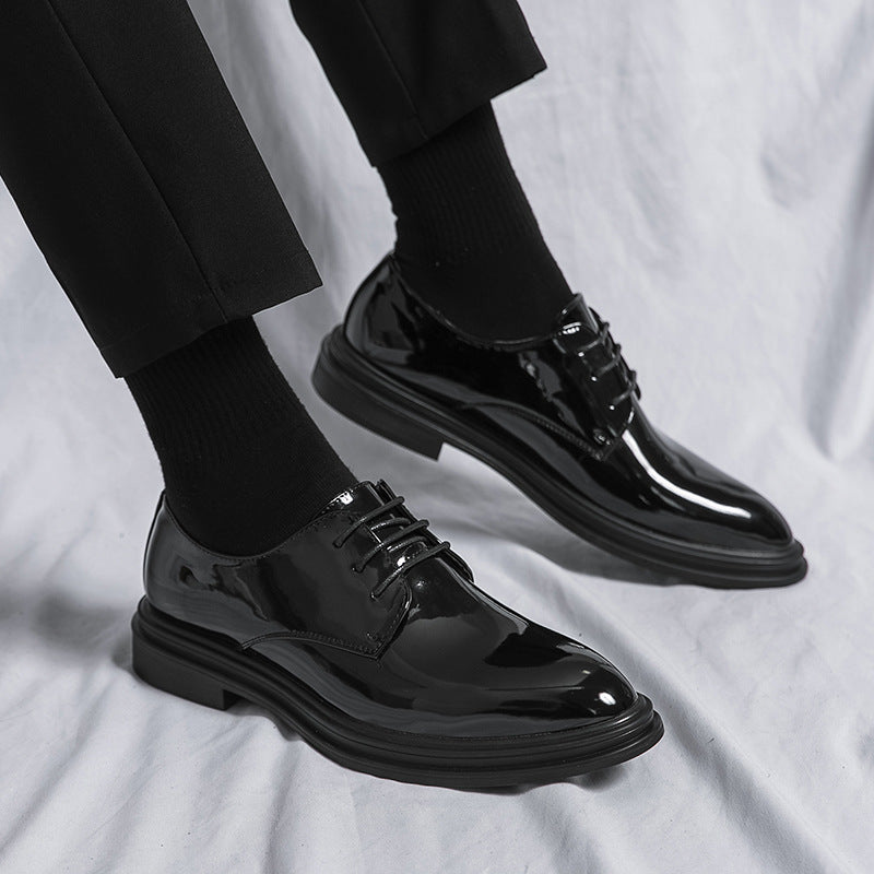 Men's Black Patent Derby Dress Shoes Glossy British Formal Style