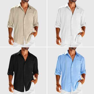 Men's Casual Long Sleeve Button Down Shirt With Pocket Detail - LAKD London