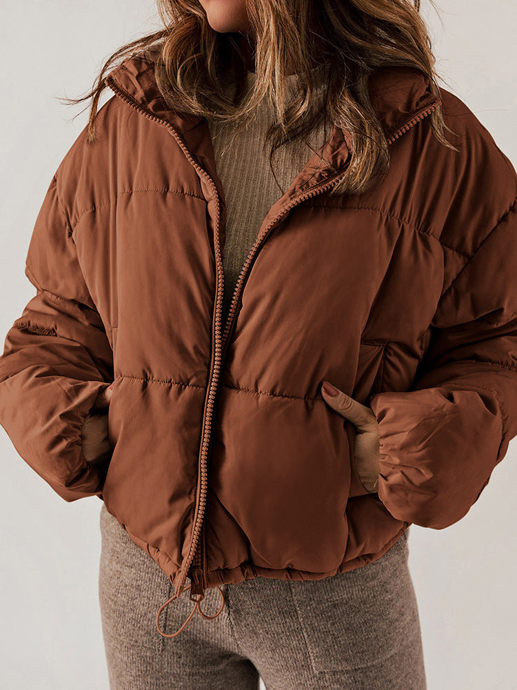 Women's Winter Thickened Cotton Padded Coat with Stand Collar Design