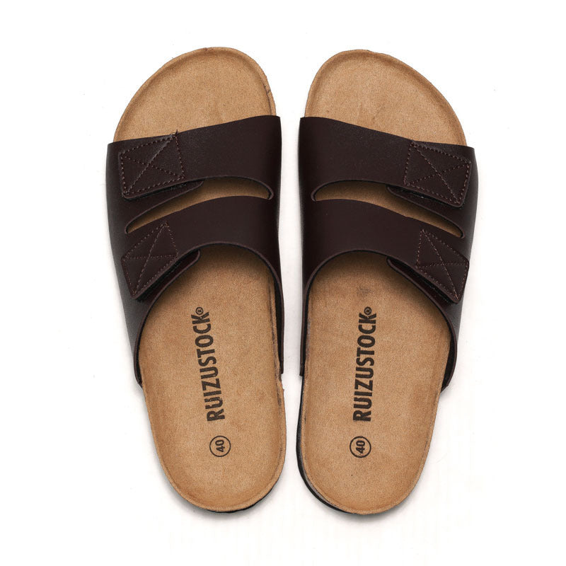 Men's Cork Slippers Velcro Beach Style Casual Summer Footwear Comfort - LAKD London