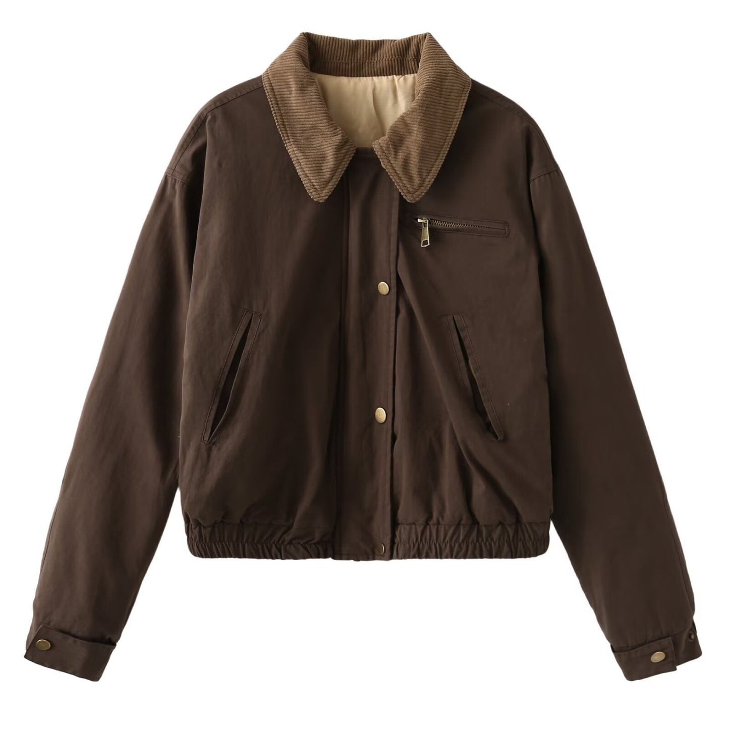 Women's Contrast Color Bomber Puffer Jacket With Quilted Polyester Fabric