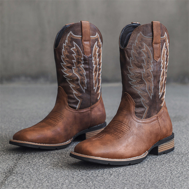 Men's Western Denim Boots Embroidered Leather Trendy Comfortable Style