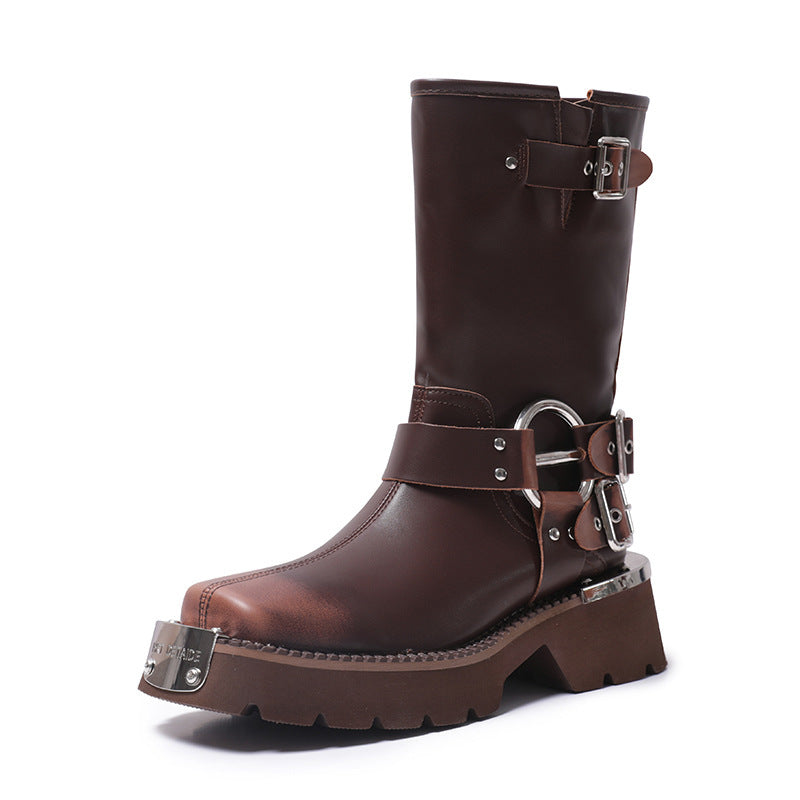 Womens Chunky Height Increasing Boots | Leather Western Denim Ankle Boots - LAKD London