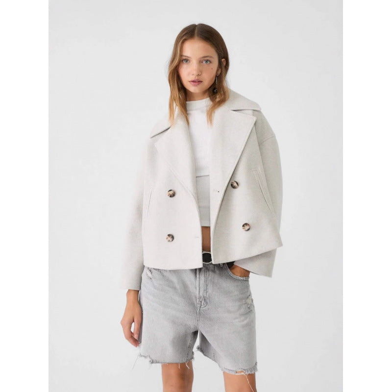 Women's Wool Blend Cropped Peacoat for Modern Elegance and Warmth