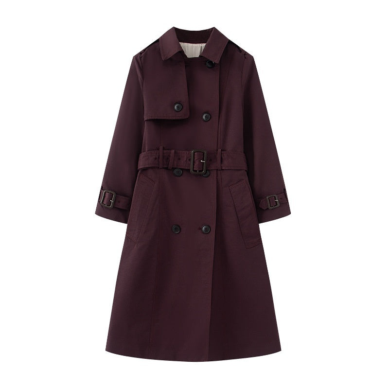Women's Mid Length British Trench Coat Elegant Winter Fashion Classic