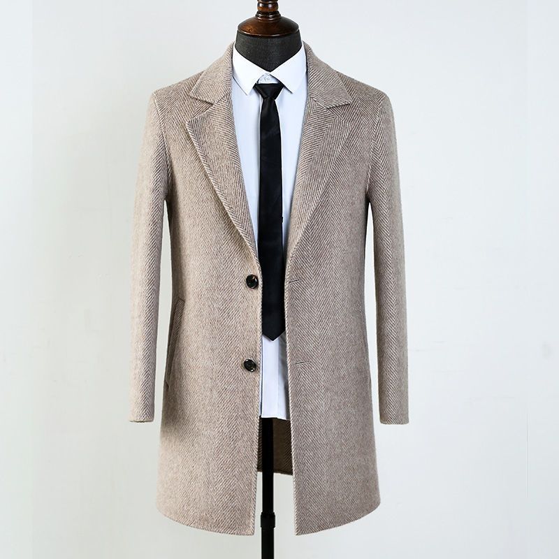 Men's Double Faced Wool Herringbone Pattern Mid Length Overcoat - LAKD London