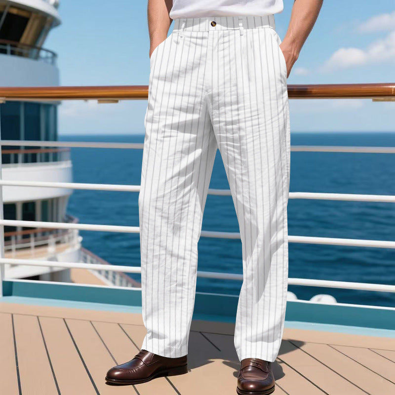 Men’s Striped Cotton Linen Trousers for Cool Casual Comfort
