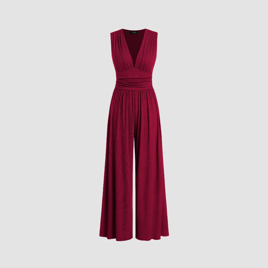 Women's Sleeveless Knitted Midi Jumpsuit Wide Leg Summer Office Style
