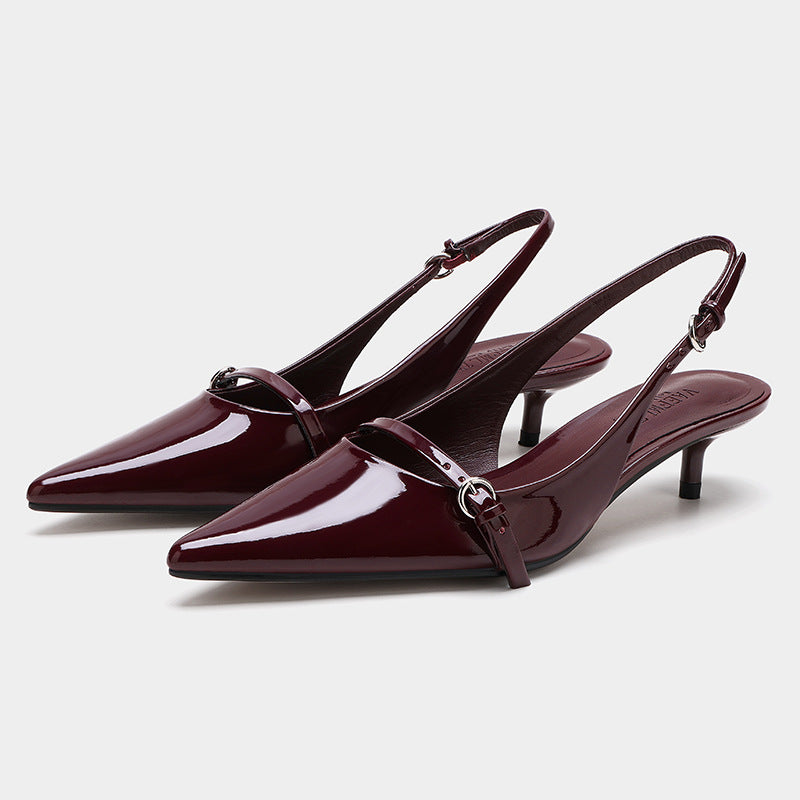Women's Slingback Mules Pointed Toe Retro Wine Red Shoes Elegant