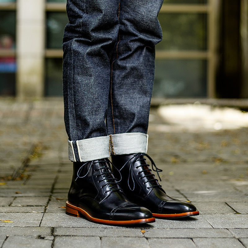 Men's High Top Lace Up Leather Boots British Style - LAKD London