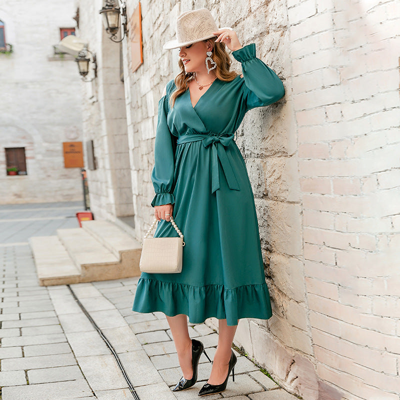 Women's Plus Size Off Shoulder Ruffle High Waist Tie Dress - LAKD London