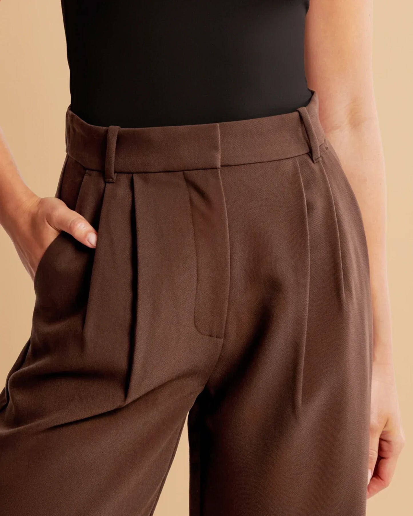 Women's High Waist Pleated Wide Leg Tailored Fit Trousers