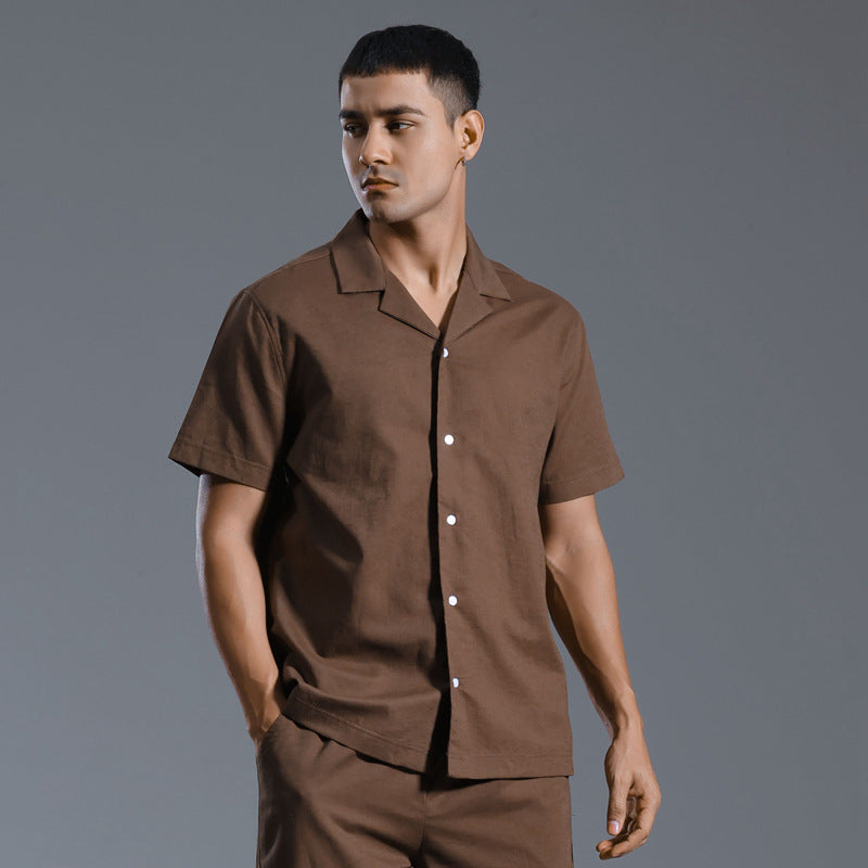 Men's Cuban Collar Cotton Linen Short Sleeve Summer Shirt Casual