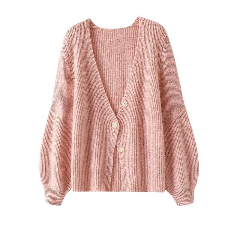 Women's Loose Solid Color Knitted Button Cardigan Sweater