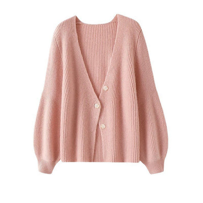 Women's Loose Solid Color Knitted Button Cardigan Sweater