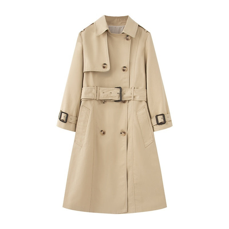 Women's Mid Length British Trench Coat Elegant Winter Fashion Classic