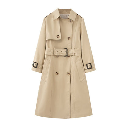 Women's Mid Length British Trench Coat Elegant Winter Fashion Classic