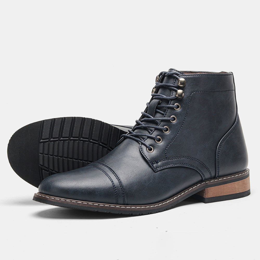 Men's Vintage Casual Leather Lace Up Ankle Boots Hard Sole
