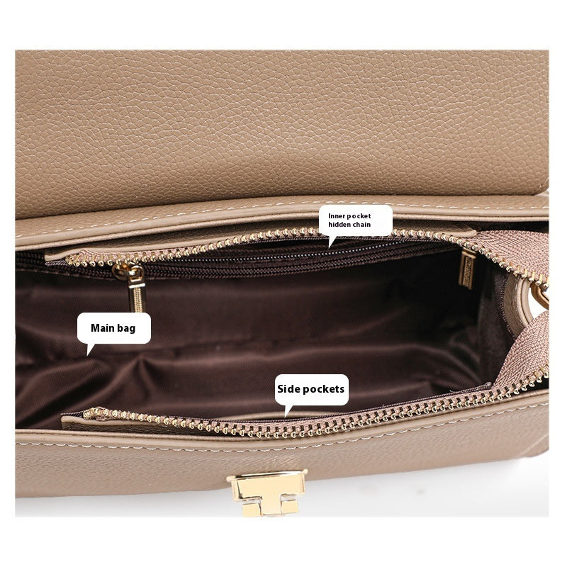 Women's Genuine Leather Litchi Pattern Vintage Lock Handbag