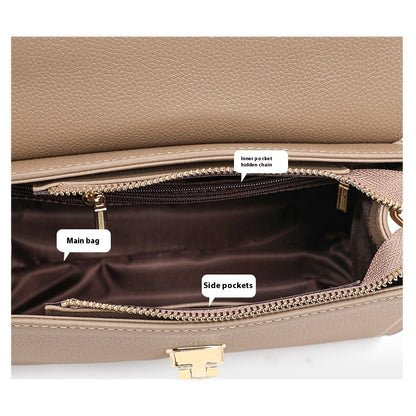 Women's Genuine Leather Litchi Pattern Vintage Lock Handbag
