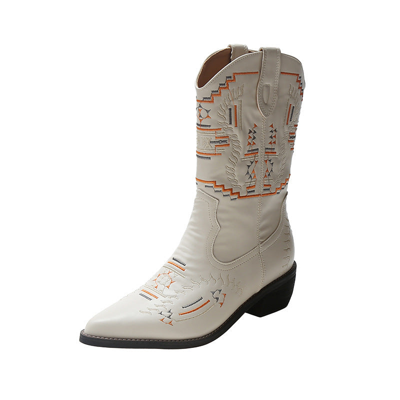 Women's Premium Pointed Toe Cowboy Boots With Thick Heel - LAKD London