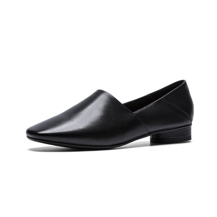 Women's Flat Sole Cowhide Shoes | Low-heel Deep Mouth Square Head Shoes - LAKD London