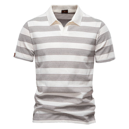 Men's Striped Lapel Polo Summer Textured Short Sleeve Shirt - LAKD London