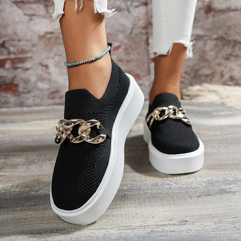 Women's Breathable Mesh Chain Flats Comfortable Casual Walking Shoes