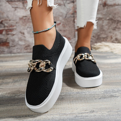 Women's Breathable Mesh Chain Flats Comfortable Casual Walking Shoes