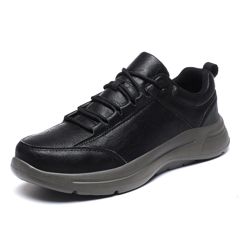 Men's Low Top Leather Sneakers Round Toe British Casual Shoes