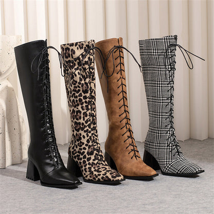 Womens Vintage Print Boots With Pointed Toes And Thick Heels - LAKD London