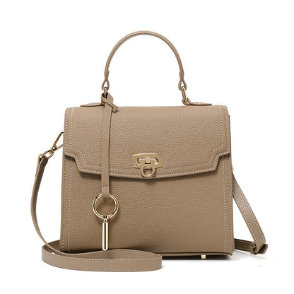 Women's Genuine Leather Litchi Pattern Vintage Lock Handbag