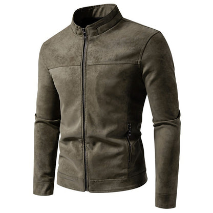 Men's Retro Tie Dyed Leather Jacket with Warm Lining for Winter