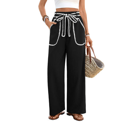 Women's Relaxed Fit Colour-Blocked Straight Leg Casual Trousers Style