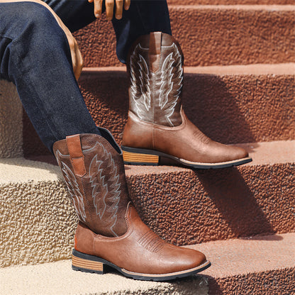 Men's Western Denim Boots Embroidered Leather Trendy Comfortable Style