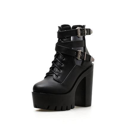 Womens High-heeled ankle boot with belt buckle Platform Shoes - LAKD London