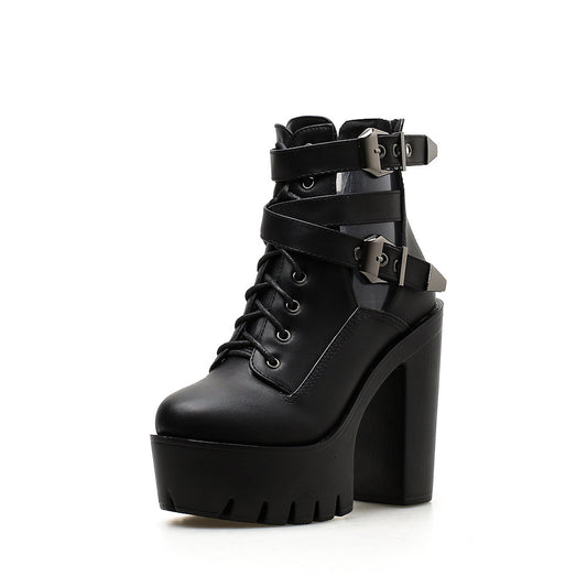 Womens High-heeled ankle boot with belt buckle Platform Shoes - LAKD London