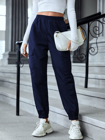 Women's Casual Cargo Pants Elastic Waist Slim Fit Utility Style