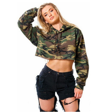 Women's Camo Print Camouflage Cropped Hoodie Street Style Sportswear - LAKD London