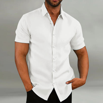 Men's Vintage Cotton Linen Short Sleeve Casual Loose Shirt Summer