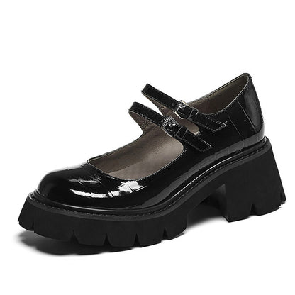 Women's Genuine Leather Mary Jane Round Toe Low Heel Shoes