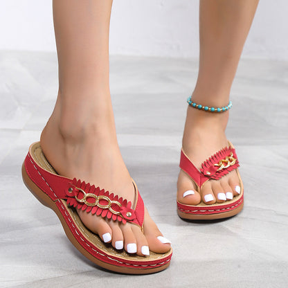 Women's Anti-Slip Slippers Retro Wedge Sandals With Chain Detail - LAKD London