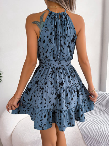 Women's Casual Leopard Print Ruffled Swing Summer Beach Fashion Dress