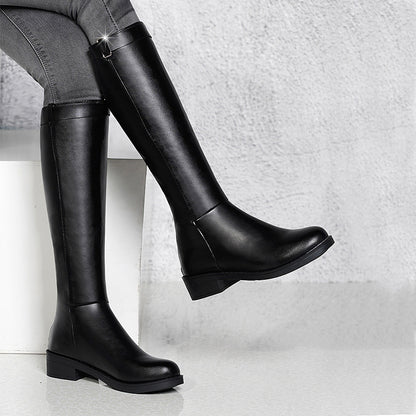 Women's Luxury Thick Heel Zipper Rider High Leather Boots - LAKD London