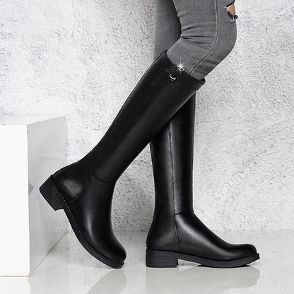 Women's Luxury Thick Heel Zipper Rider High Leather Boots - LAKD London