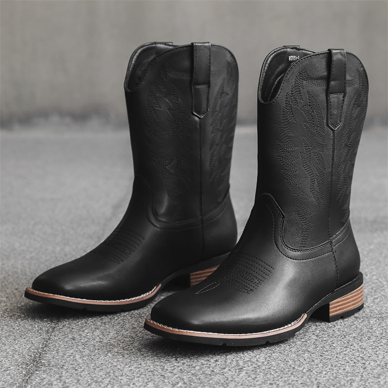 Men's Western Denim Boots Embroidered Leather Trendy Comfortable Style