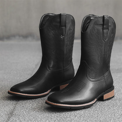 Men's Western Denim Boots Embroidered Leather Trendy Comfortable Style