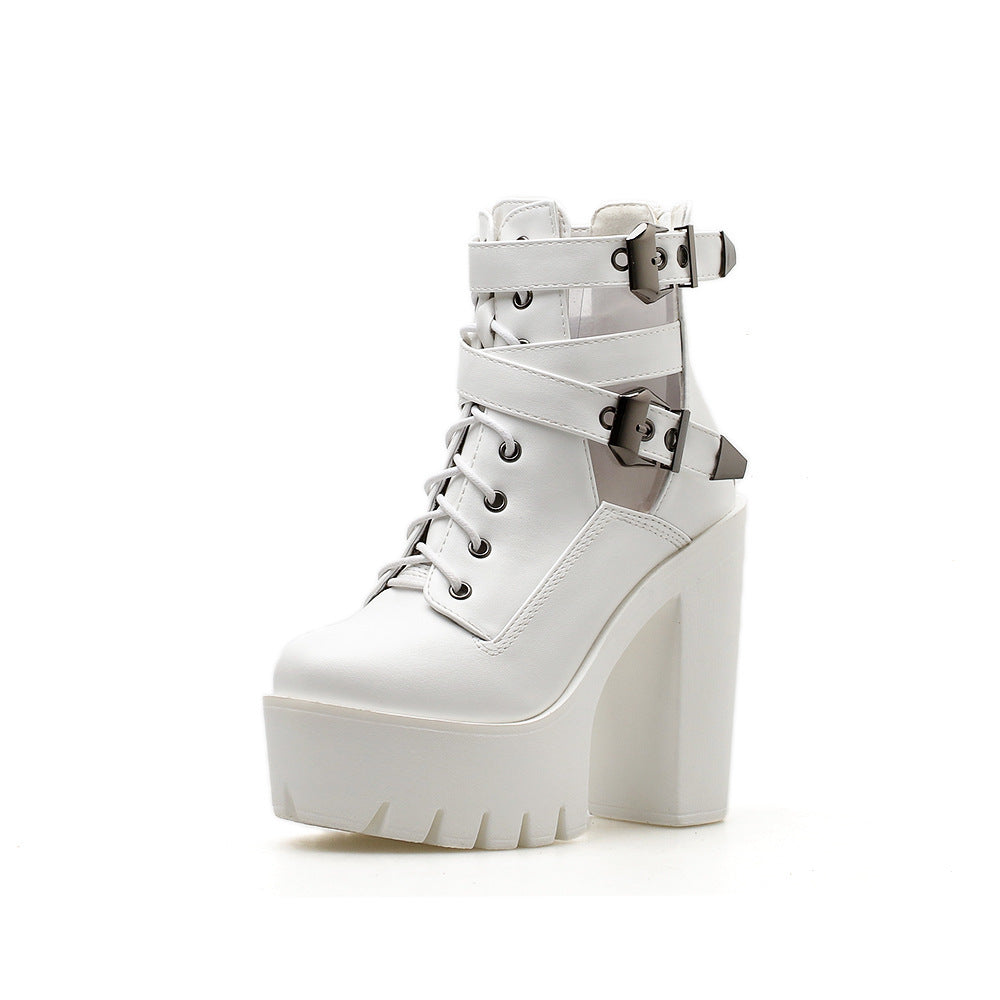 Womens High-heeled ankle boot with belt buckle Platform Shoes - LAKD London