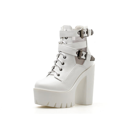 Womens High-heeled ankle boot with belt buckle Platform Shoes - LAKD London
